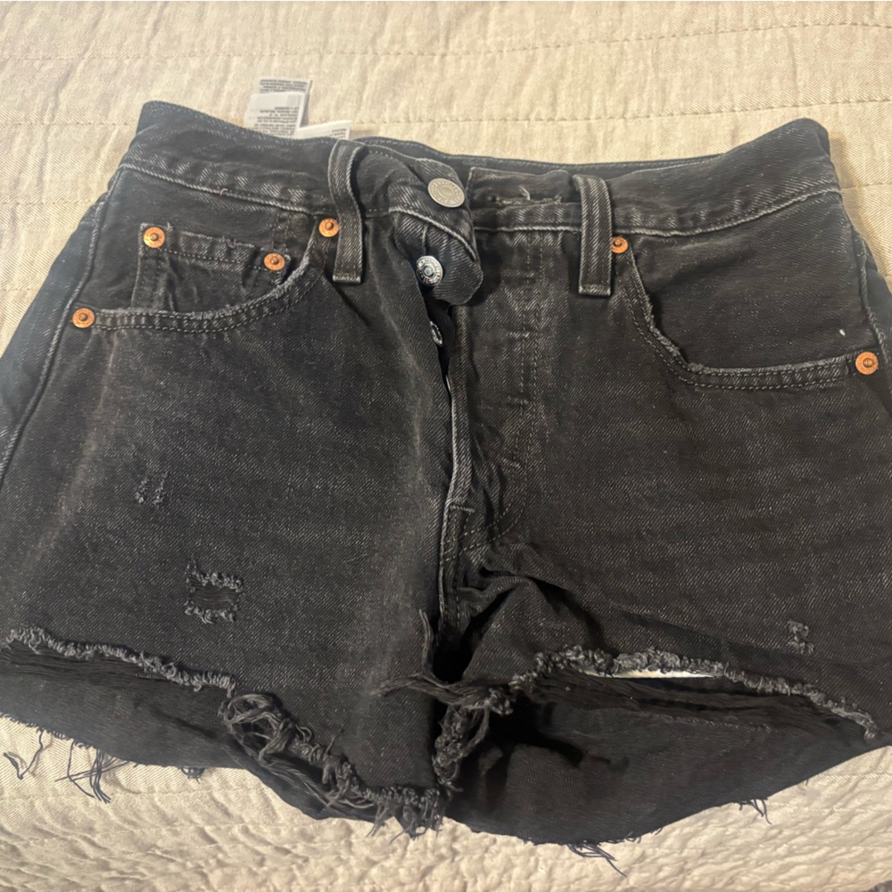 Black Distressed Denim Shorts